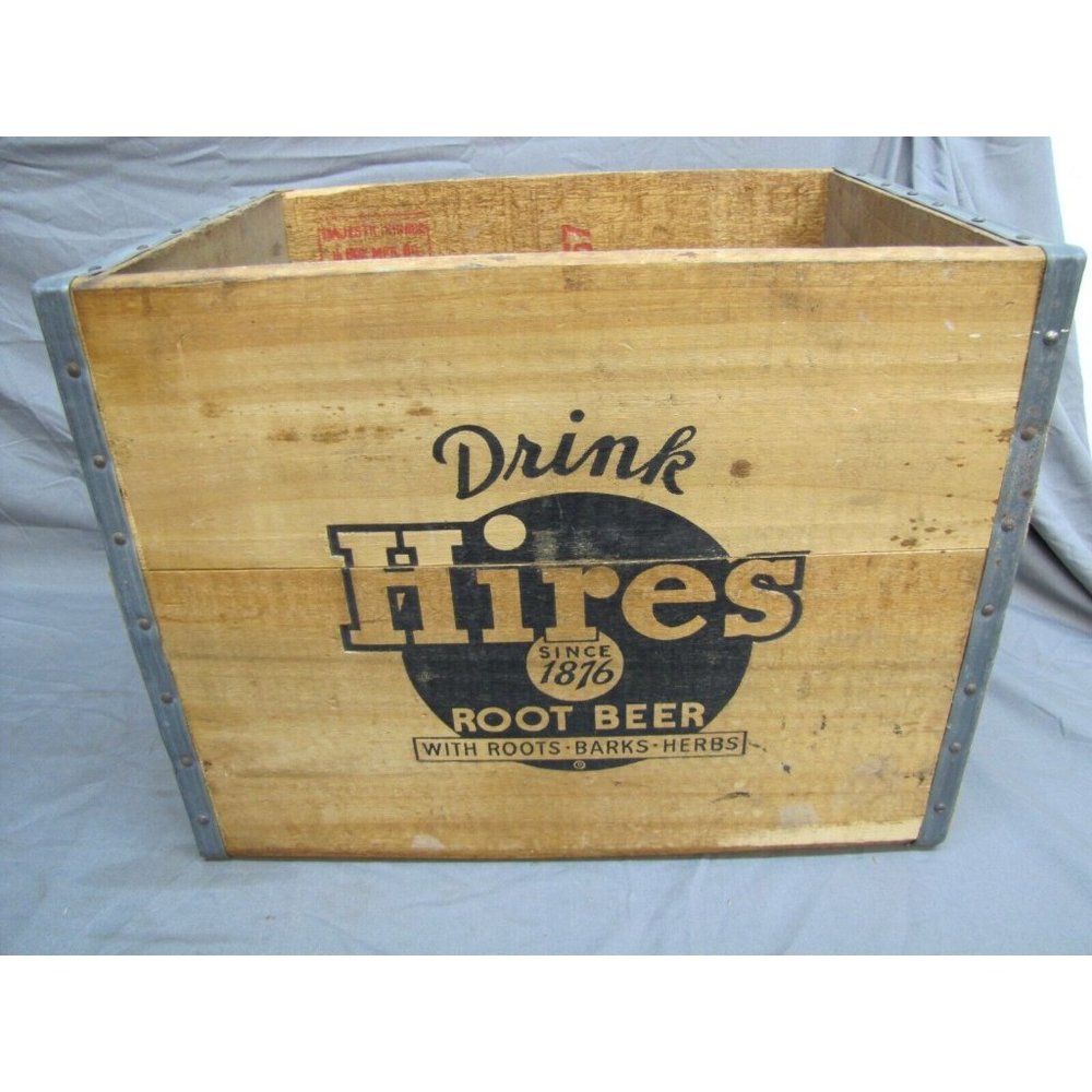 Original 50s Hires Brand Root Beer Crate Store Wood wooden Soda Pop Box
